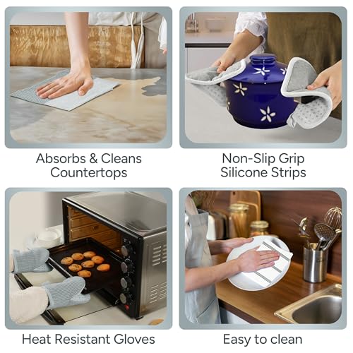Casa Platino 8-Piece Mini Oven Mitt & Pot Holder Set – 500°F Heat Resistant with Silicone Grip, Includes 2 Kitchen Towels & 2 Dish Cloths for Drying – Non-Slip, Durable, Machine Washable – Grey - color: 05: Oven Mitts - Grey, size: Oven Mitt Set - 8 Pack