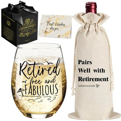 Funny 2026 Retirement Gifts for Women Men | Retirement Wine Glass Retired Free and Fabulous, Funny Birthday Gifts for Retired Friends Teacher Boss Nurses Friends