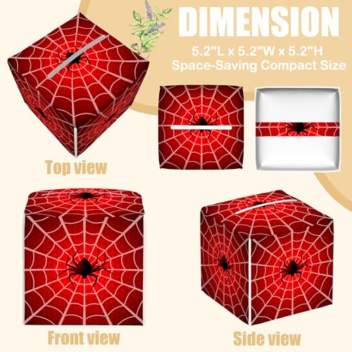 Spider Web Tissue Box Cover Square, Tissue Box Holder with Bottom Belt Leather Facial Paper Organizer Dispenser for Bathroom Bedroom Dresser Night Stand Tabletop - color: Spider Web