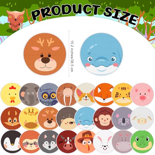 24 Pack Carpet Circles for Classroom, 16 in Non Slip Round Circle Mats for Classroom Sitting, Flexible Corner Circle Time Rugs for Reading Nook, Playing Areas, Library, Group Activity(Animal) - style: Animal