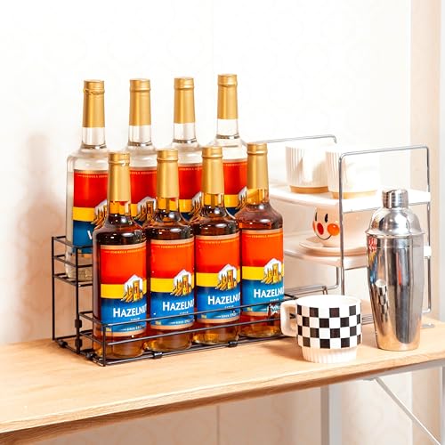 8 Bottles Coffee Syrup Organizer, 2 Tier Syrup Stand, Syrup Rack | Coffee Syrup Holder for Coffee Bar Station, Syrup Rack Organizer,Wine Rack for Countertop, Bottle Rack for Cocktail, Dressing - size: 2-Tier