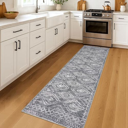 KILOCOCO Washable Runner Rug 2x7 ft Non-Slip Hallway Runners, Grey | Low-Pile Entryway Runners, Rubber Backed Runner Rug, Printed Kitchen Runner Rug, Soft Geometric Rugs for Hall Living Room - color: Grey, size: 2' x 7' (Runner)