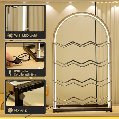 LED Countertop Wine Rack - 12 Bottle Freestanding Modern Metal Wine Rack - Tabletop Wine Holder Stand for Cabinet, Pantry, Wine Bottle Storage - color: 12 Bottles With Led Light
