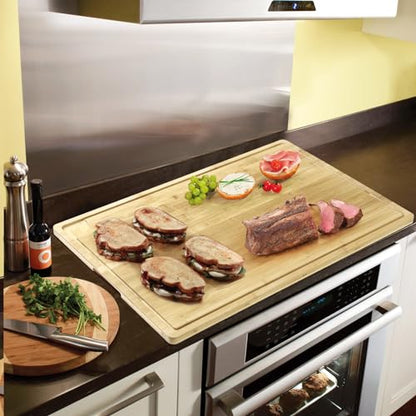 30 Inch Extra Large Bamboo Cutting Board for Kitchen, Stove Top Cover Wood Chopping Board with Handle and Juice Groove, Noodle Board, Meat Carving, and Charcuterie Board, 30 x 20 Inch - color: Natural, size: 30"L x 20"W