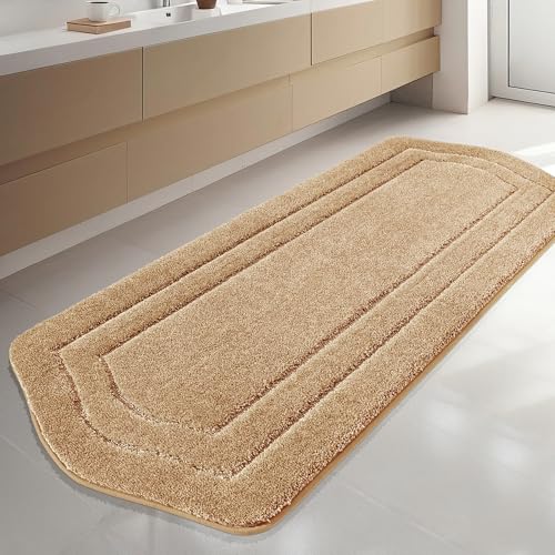 COSY HOMEER Non-Slip Bath Mat Extra Thick Absorbent Plush Washable | 24"x70" Beige Non-Slip Extra Thick Plush Absorbent Machine Washable Bath Mat Bathroom Rug Floor Tub Shower - color: Beige, size: 2' x 5'10" (Oval)