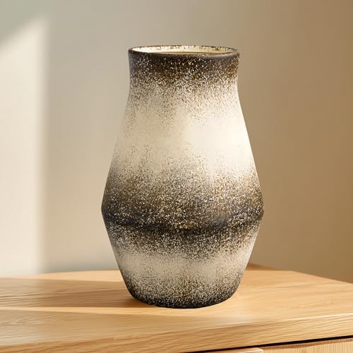 Rustic Ceramic Vase, 11 Inch Tall | Farmhouse Stone Pottery Flower Vase for Pampas Grass, Living Room, Kitchen, Bedroom and Shelf Decor - color: Dark Brown, size: 11 inch
