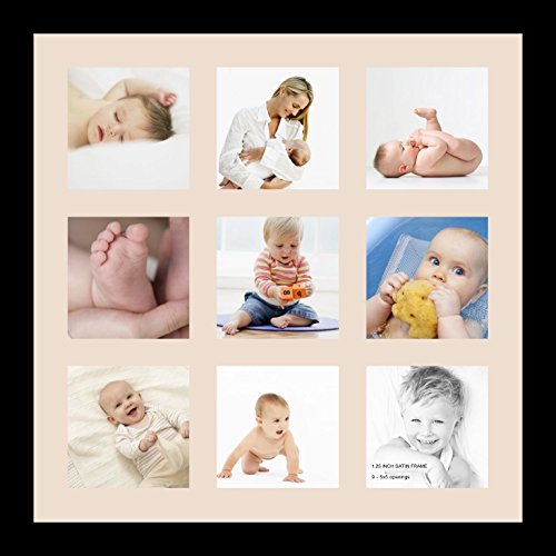 ArtToFrames Collage Photo Frame Single Mat with 9-5x5 Openings with Satin Black Frame and Alabaster mat. - color: 9 - 5x5 - (2148), size: Alabaster