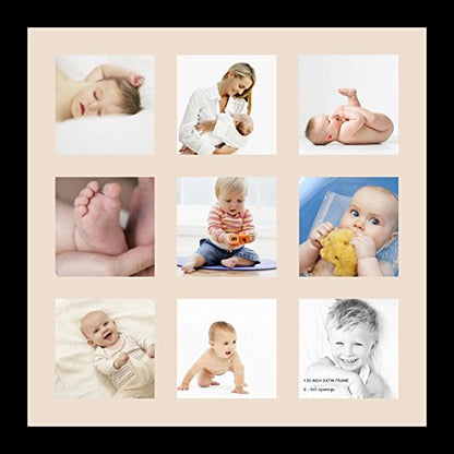 ArtToFrames Collage Photo Frame Single Mat with 9-5x5 Openings with Satin Black Frame and Alabaster mat. - color: 9 - 5x5 - (2148), size: Alabaster