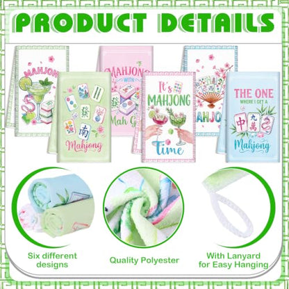 Redbaker 6 Pcs Mahjong Kitchen Towels Mahjong Gifts Bulk | Pink Blue Green Cocktail Absorbent Dish Tea Towels for Gatherings Games Bridal Showers Kitchen Housewarming Gifts, 14 x 21'' - style: Mahjong