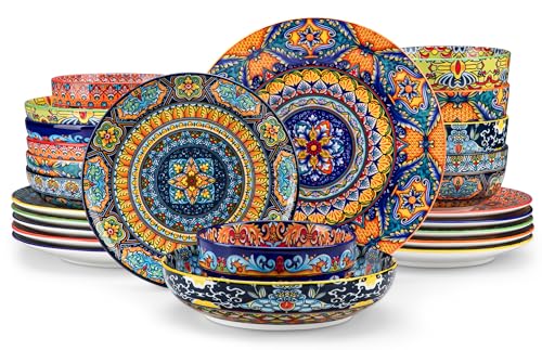 vancasso 24-Piece Dinnerware Sets,Plates & Bowls Sets Service for 6, Bohemian Porcelain Dishes Set for 6, Kitchen Dinner Set,Microwave & Dishwasher Safe, Scratch Resistant,Series KRVI - size: Service for 6 (24 Pcs)