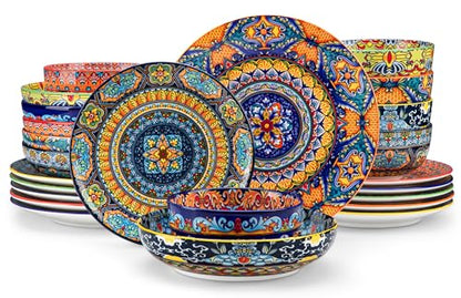vancasso 24-Piece Dinnerware Sets,Plates & Bowls Sets Service for 6, Bohemian Porcelain Dishes Set for 6, Kitchen Dinner Set,Microwave & Dishwasher Safe, Scratch Resistant,Series KRVI - size: Service for 6 (24 Pcs)