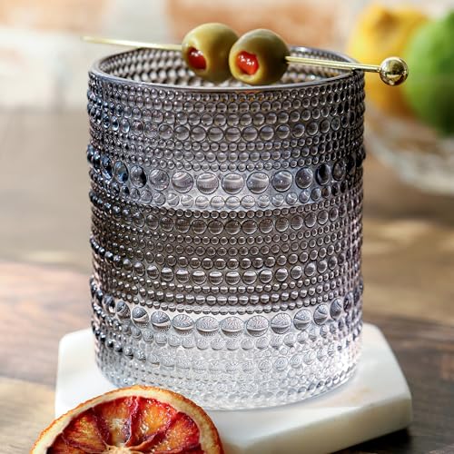Kate Aspen Hobnail Beaded Drinking Glasses Vintage Glassware Set | Cocktail Glass Set, Juice Glass, Water Cups | Makes A Great Hostess Gift, Gift for Newlyweds (Smoke Grey) - color: Smoke Grey, size: Beaded 10 oz.
