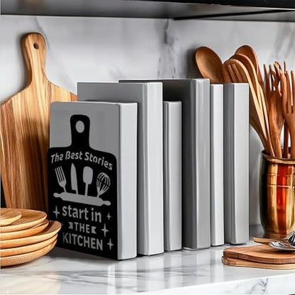 5.3"x4.3"x7.9" Metal Bookends, Heavy Duty Book Ends for Shelves | Cutting Board Theme Cast Iron Book Supports, 1 Pair Decor Stoppers for Desk, Library, Office & Home Shelves - style: Cutting Board