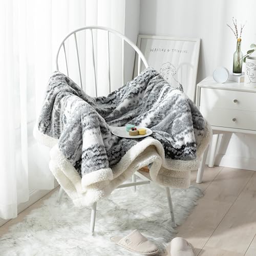 Abstract Sherpa Fleece Blanket 60 × 80 inches, Ultra Soft Twin Size Throw Blanket for All Season, Cozy Plush Bohemian Throw Blanket for Bed Couch Sofa Office Camping, Light Grey - color: C-grey, size: 60x80 inch