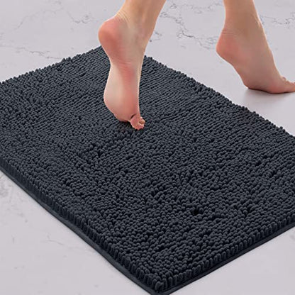 LuxUrux 3-Piece Bathroom Rug Set – Plush Chenille Bath Mats & U-Shaped Toilet Mat, Ultra-Soft, Absorbent & Non-Slip (20x20 U, 16x24 & 20x30 inches, Charcoal) - color: Charcoal, size: 3 Piece Set