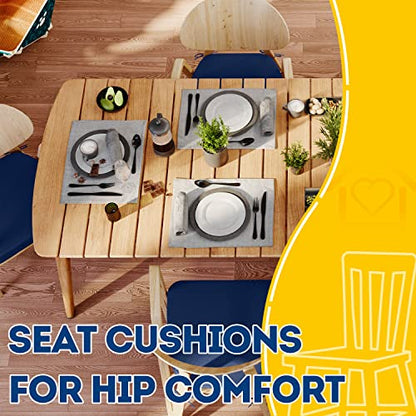 AAAAAcessories D-Shaped Chair Cushions, 2" Thick Dining Chair Pads with Ties and Removable, Machine-Washable Cover, 17" x 16", Set of 8, Blue - color: Blue, size: 8 Count(Pack of 1)
