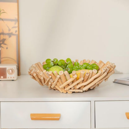 RISEON Natural Handmade Rustic Wooden Bowl, Decorative Driftwood Bowl, Natural Wood Centerpiece Driftwood Tray Basket Home Decor, 14.17 x 14.17 inches