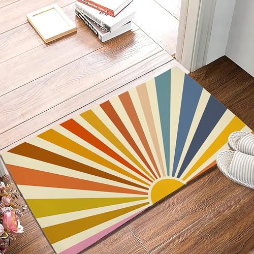 SPUNKER Colorful Boho Sun Door Mat, 17 x 30 Inch Sunshine Rainbow Welcome Doormat Decorative Home Floor Mat, Non Slip Back and Strong Water Absorption for Indoor Entrance Decor - color: Boho Sun Rainbow