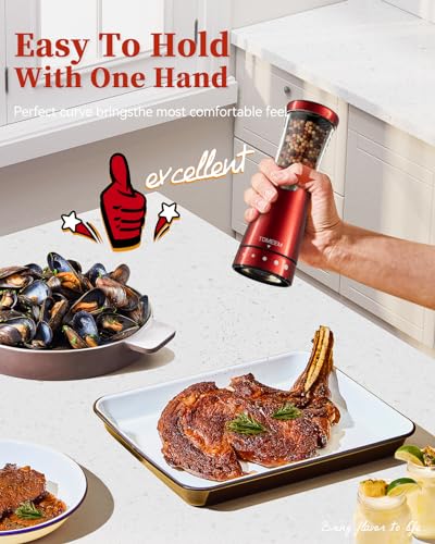 Electric Salt and Pepper Grinder Set with Storage Base, Stainless Steel Rechargeable Salt and Pepper Grinder Set with 4.5 oz Large Capacity, 1.8" Wide Mouth, Adjustable Coarseness, Ideal for Kitchen - color: Bright Red