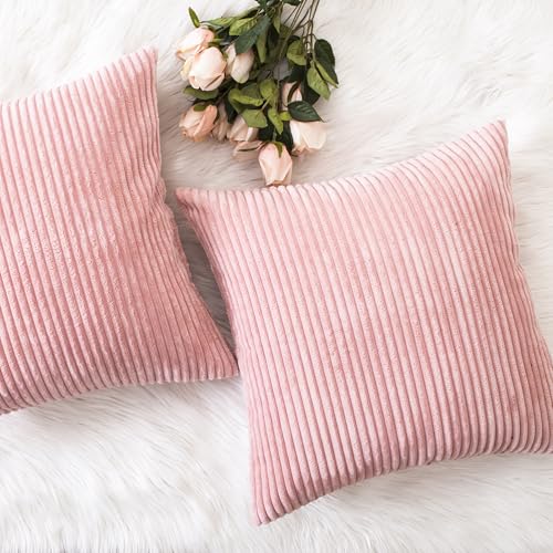 Home Brilliant Pillow Covers 16x16 Couch Pillow Covers Decor Striped Velvet Couch Cushion Covers 2 Pieces Throw Pillow Covers for Bed, 40x40cm, 16 x 16 Inch, Baby Pink - color: Baby Pink, size: 16" x 16" (Pack of 2)