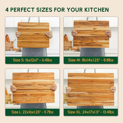 Large Teak Wood Cutting Board with Hand Grip (22x16x1.25", L) | Large wooden cutting boards for kitchen, wood chopping board, butcher block, charcuterie board for serving. Gift box included - size: 20"L x 15"W