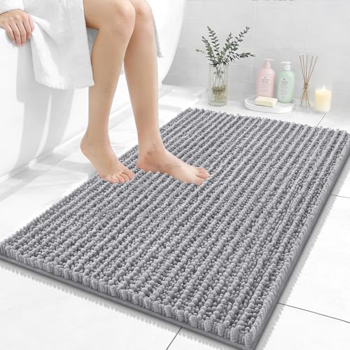 OLANLY Bathroom Rugs 36x24, Thick Soft Absorbent Chenille Bath Rugs | Grey, Shaggy Bath Mat with Quick-Drying Rubber Backing, Machine Washable for Floor, Tub and Shower, Home Decor Accessories - color: Grey, size: 36" x 24"