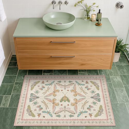 Light Pink Bathroom Rug - Washable 2x3 Small Kitchen Rugs for Powder Room, Front Door Indoor Entrance, Low Pile Stain Resistant, Colorful Pastel Aethestic - color: Beige Pink, size: 2' x 3' (Rectangular)
