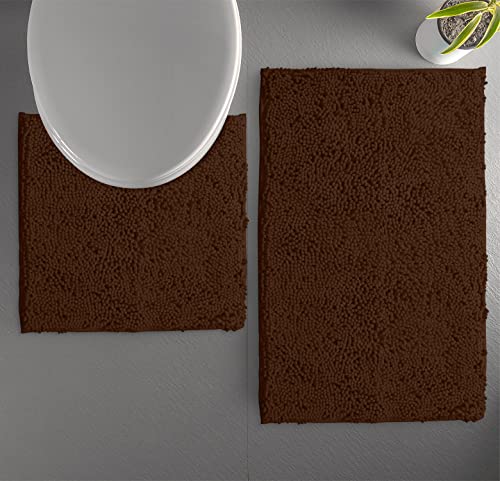 LuxUrux Bathroom Rugs Sets 2 Piece: Quick Dry, Soft Plush Anti-Slip, Super Absorbent. Includes Rectangular (31x20 inches) & U-Shaped Toilet Mat (20x20 inches) | Brown - color: Brown, size: 2 Piece Set