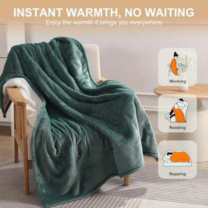 Heated Throw Blanket Electric blanket 50X60in Fluffy Sherpa Heated Blanket - color: Dusty Teal, size: Throw 50" x 60"