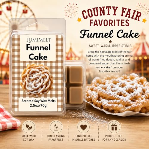 LUMIMELT County Fair Favorites Wax Melt Bundle – 5 Pack Scented Soy Wax Melts – Caramel Popcorn, Funnel Cake, Cotton Candy, Caramel Apple & Golden Churro – Long Lasting Home Fragrance