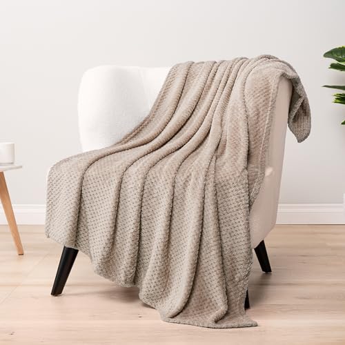 PAVILIA Fleece Throw Blanket for Couch Sofa Bed, Taupe Tan Beige 50x60 | 280 GSM Soft Fuzzy Waffle Textured Jacquard Microfiber, Warm Lightweight Fade-Resistant Decorative Decor, All Season Gift - color: Taupe, size: 50 X 60 Inches - Throw
