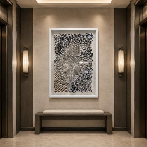 BrightA Luxury Dimensional Shadow Box Panel Hanging Contemporary Decor | Handmade abstract dark blue acrylic slices artwork; sleek geometric illusion aesthetic living room 27.5"x39.4" - color: Blue + Brown + Silver + White, size: 27.5"x39.4"