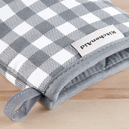 KitchenAid Gingham Mini Oven Mitt 2-Pack Set, Charcoal Grey, 5.5"x8" - color: Charcoal Grey