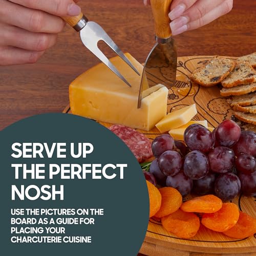 Hammer + Axe Charcuterie Board Set, Round Lazy Susan Bamboo Tray with 3 Cheese Cutter Accessories, Wooden Meat & Cheese Board, Housewarming Gift