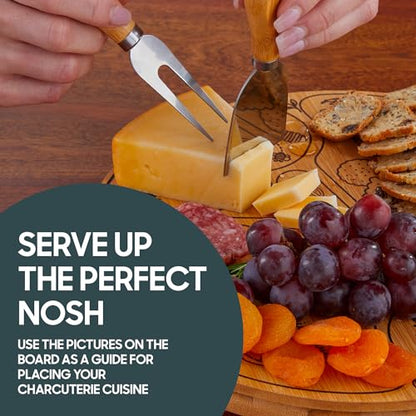 Hammer + Axe Charcuterie Board Set, Round Lazy Susan Bamboo Tray with 3 Cheese Cutter Accessories, Wooden Meat & Cheese Board, Housewarming Gift