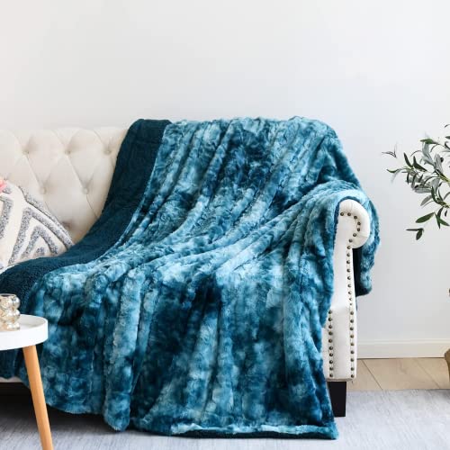 NEWCOSPLAY Faux Fur Sherpa Twin Blanket for Couch, Dark Blue, 60"x80" | Super Soft Cozy Fuzzy Plush Warm Thick Decorative Non-Heated Blanket for Sofa Bed, Gift for Women Men, All Season Use - color: Dark Blue, size: Twin(60"x80")