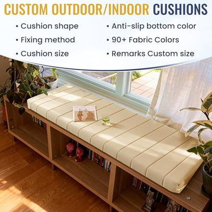 Custom Bay Window Cushion, Window Seat Cushion, Customized Window Sill Seat Cushion, Bench Seating Foam Cushions for Indoor Furniture, Dining Room, Mudroom, Breakfast Nook, Piano Bench, Anti-Cat - color: [Cotton Linen] - Aqua