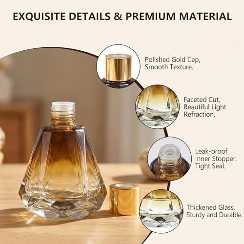 2Pcs 60ml/2oz Diffuser Bottles Empty Refillable Glass Diffusers Jars Aromatherapy Container Fragrance Accessories Use for DIY Replacement Diffuser Sticks Home Bathroom Decor