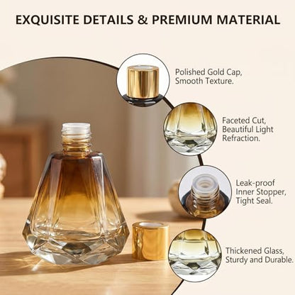2Pcs 60ml/2oz Diffuser Bottles Empty Refillable Glass Diffusers Jars Aromatherapy Container Fragrance Accessories Use for DIY Replacement Diffuser Sticks Home Bathroom Decor