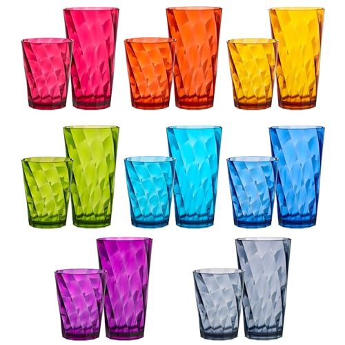 US Acrylic Optix Plastic Reusable Drinking Glasses (Set of 16) 14oz Rocks & 20oz Water Cups in Jewel Tone Colors | BPA-Free Tumblers, Made in USA | Top-Rack Dishwasher Safe - size: 14 ounces/20 ounces