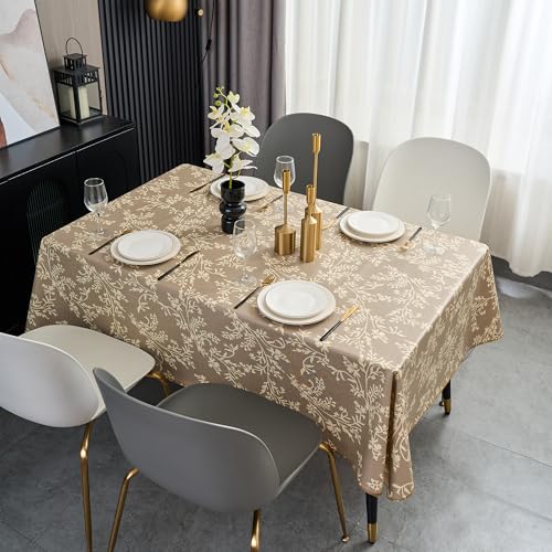 Pioggia Vinyl Tablecloth with Flannel Backing - Waterproof, Oil-Proof, Easy to Clean -Plastic Table Cloth - Perfect for Dining Tables, Kitchen Tables, Parties (Coffee Leaves, 54×54 Inch Square) - color: Coffee Leaves, size: 54" x 54" (Square)