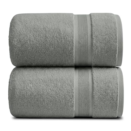 Luxury Bamboo Rayon Oversized Bath Towel Set | 2-Pack | Ultra Soft | Carbon | 35% Bamboo Rayon - 65% Zero Twist Cotton | Absorbent Quick-Dry Towels for Bathroom | Ultra Soft | OEKO-TEX Standard 100 - color: Carbon Grey, size: Oversized Bath Towels (2 Pack