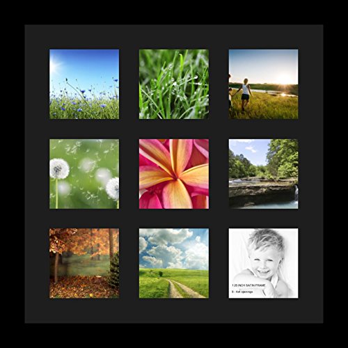 ArtToFrames Collage Photo Frame Single Mat with 9-4x4 Openings with Satin Black Frame and Black mat. - color: 9 - 4x4 - (2147), size: Black
