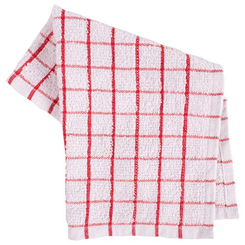 KAF Home Pantry 100% Cotton Checkered Grid Dish Cloths | Set of 6, 12 x 12 Inches | Absorbent and Machine Washable | Perfect for Cleaning Counters, and Any Household Spills - Red - color: Red