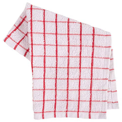 KAF Home Pantry 100% Cotton Checkered Grid Dish Cloths | Set of 6, 12 x 12 Inches | Absorbent and Machine Washable | Perfect for Cleaning Counters, and Any Household Spills - Red - color: Red