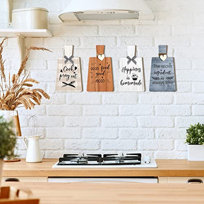 Chunful 4 Pcs Kitchen Cutting Board Wall Decor Sign 4 x 7 Farmhouse Wooden Kitchen Wall Hangings Rustic Tiered Tray Decor Wood Art Hanging Sign with Hooks for Home Dining Living Room Cafe