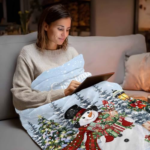 Merry Christmas Throw Blanket, Snowman Xmas Tree Super Soft Warm Flannel Blankets for Bed Couch Sofa Winter Snowflake Deer Animal Lightweight Fluffy Plush Bed Throws 50x80 Inch - color: Blue Red Green, size: 50''x80''
