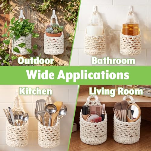 2 Pcs Macrame Planter Basket Wall Hanging Pot Holder for Indoor Plants 4 Inch Pots Decorative Succulents Display Plant Hanger Net Bag for Home Garden, White
