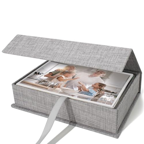 Vienrose Small Photo Storage Box, 5"x7", Linen Postcard Keeper, Gray | 1Pc Sturdy Linen Cover Box for Photos, Postcards & Sticker Storage, Perfect for Home, Office, Craft Room, and Travel - color: Gray, size: 5"x7"