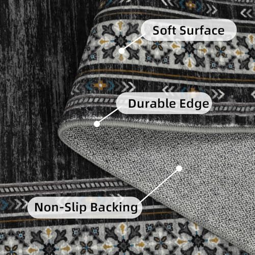 Neutral Rugs for Living Room 9x12 Washable Non Slip Modern Solid Area Rug, Stain Resistant Bordered Soft Carpet, Neutral Foldable Floor Rugs for Bedroom, Dining Room, Nursery, Black | Non Slip Low Pile Stain Resistant Bordered Foldable Soft Textured Solid